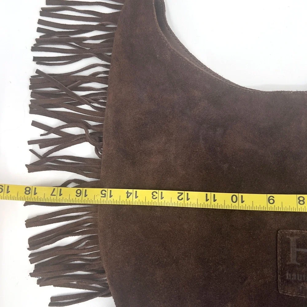 Haute Hippie Suede Fringe Hobo Shoulder Bag Brown Slouchy Boho Western Cowgirl